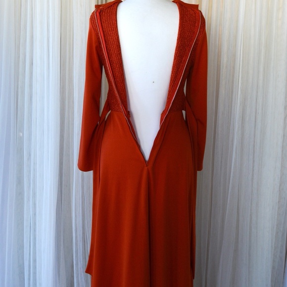 Vintage union made rust Orange Long Sleeve V-Neck Gown for Weddings large - Picture 8 of 14